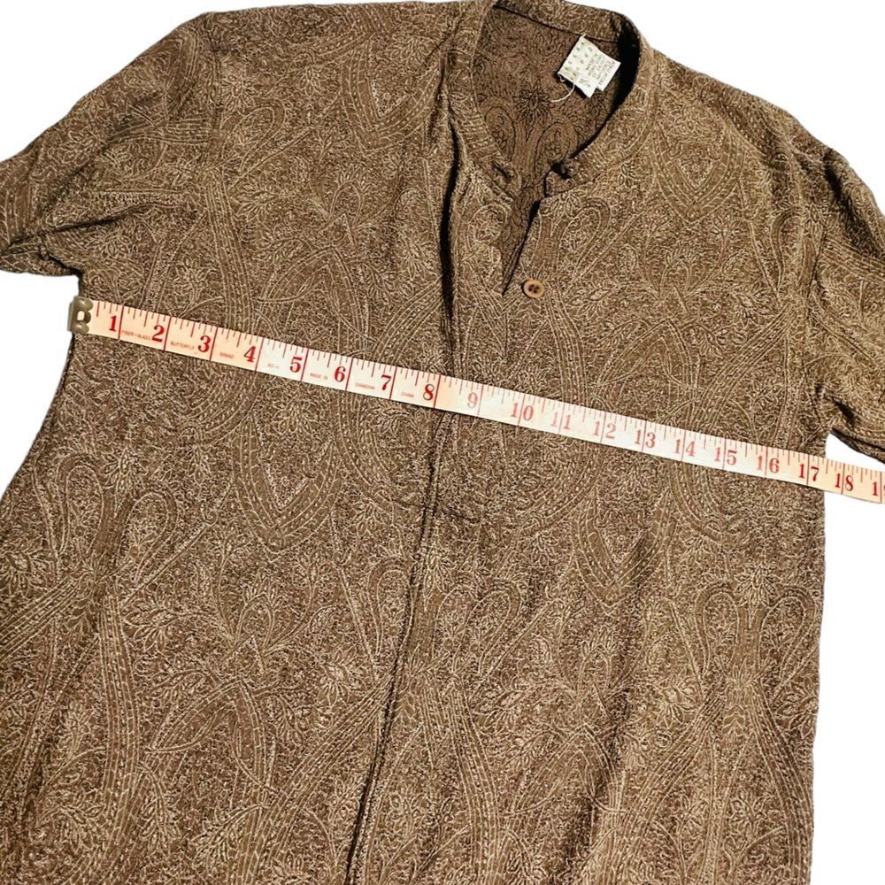 Vintage Joseph Abboud Paisley Taupe band collar long sleeve shirt size 4 - Picture 6 of 10